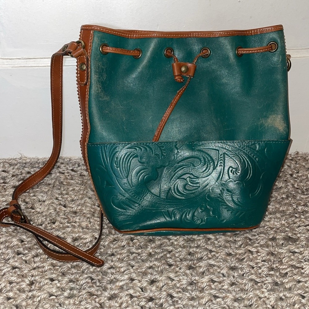 Patricia Nash Brindisi Bucket bag drawstring leather crossbody in jade